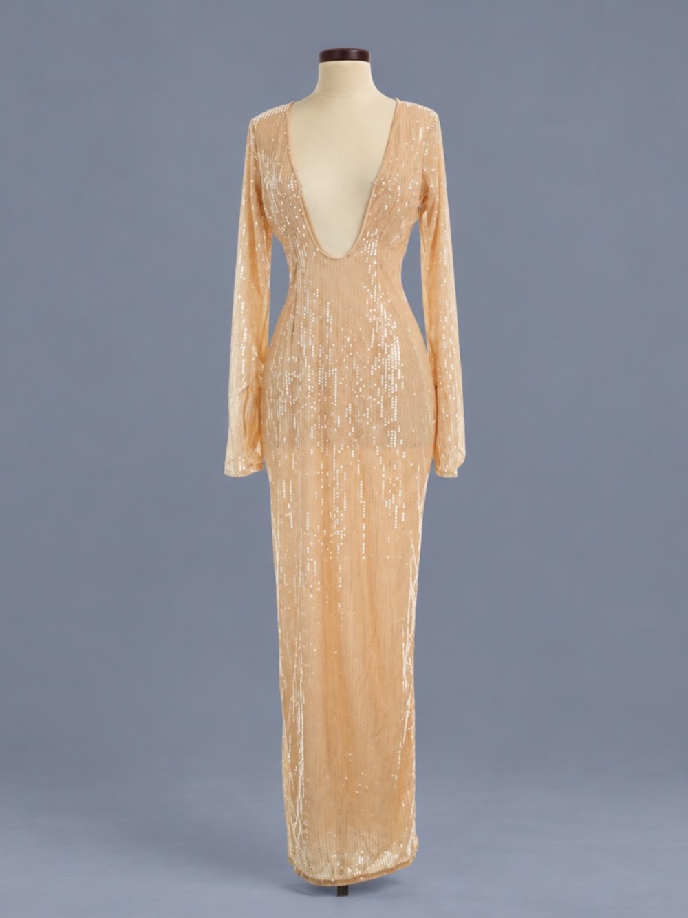 PrettyLittleThing Champagne Sequin Plunge Maxi Dress – Size 2 – NWT